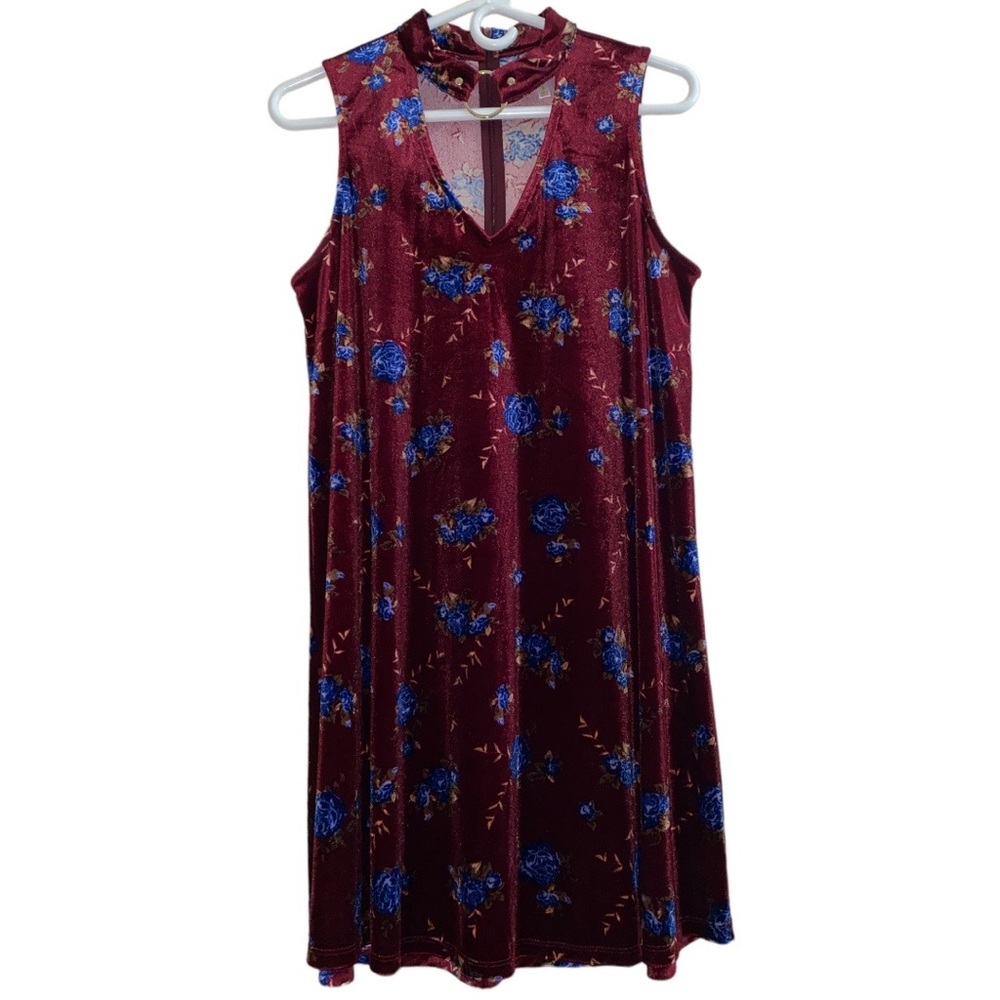 Burgundy wine red burnout velvet dress with built in choker collar size small